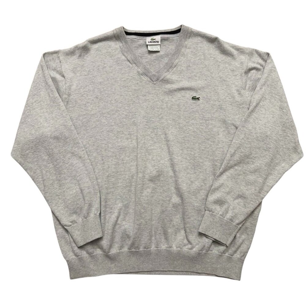 Lacoste Sweater Mens Size EU 8 US 2XL Pullover V-Neck Long Sleeve Cotton Gray